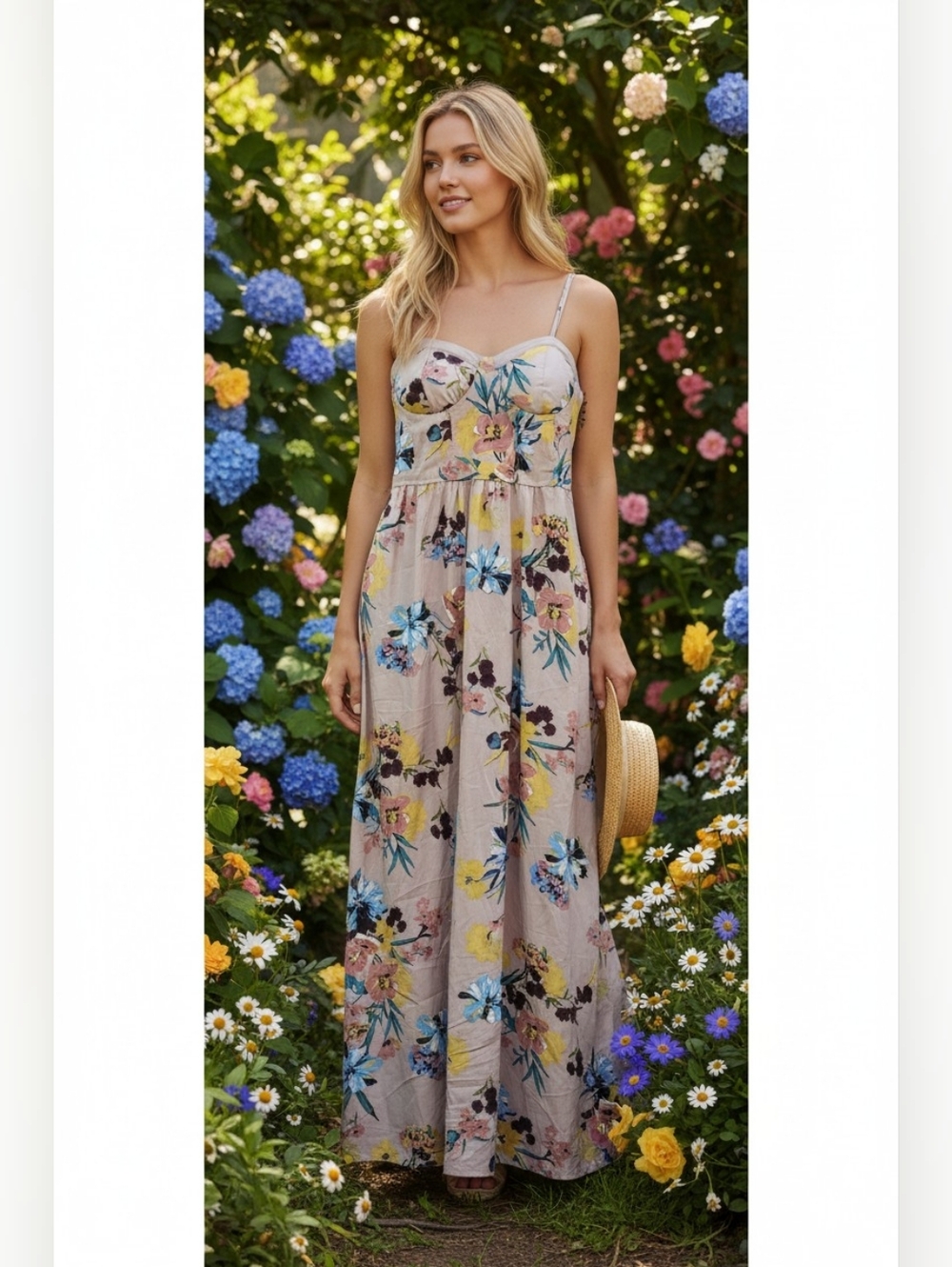 Band Of The Free Light Pink Floral Bustier Maxi Dress Women's Medium